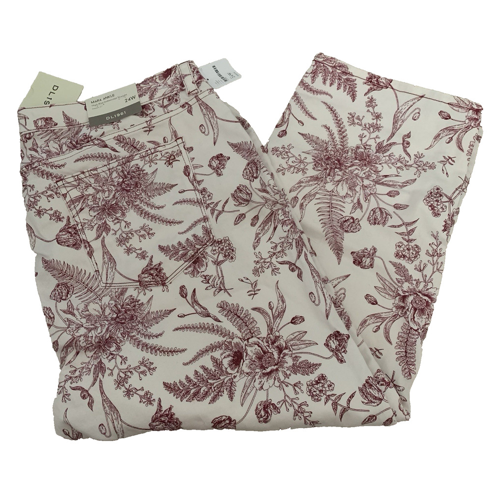 DL1961 Floral Jeans Plus Sz 24W MARA Ankle High Rise Instasculpt Straight NEW
